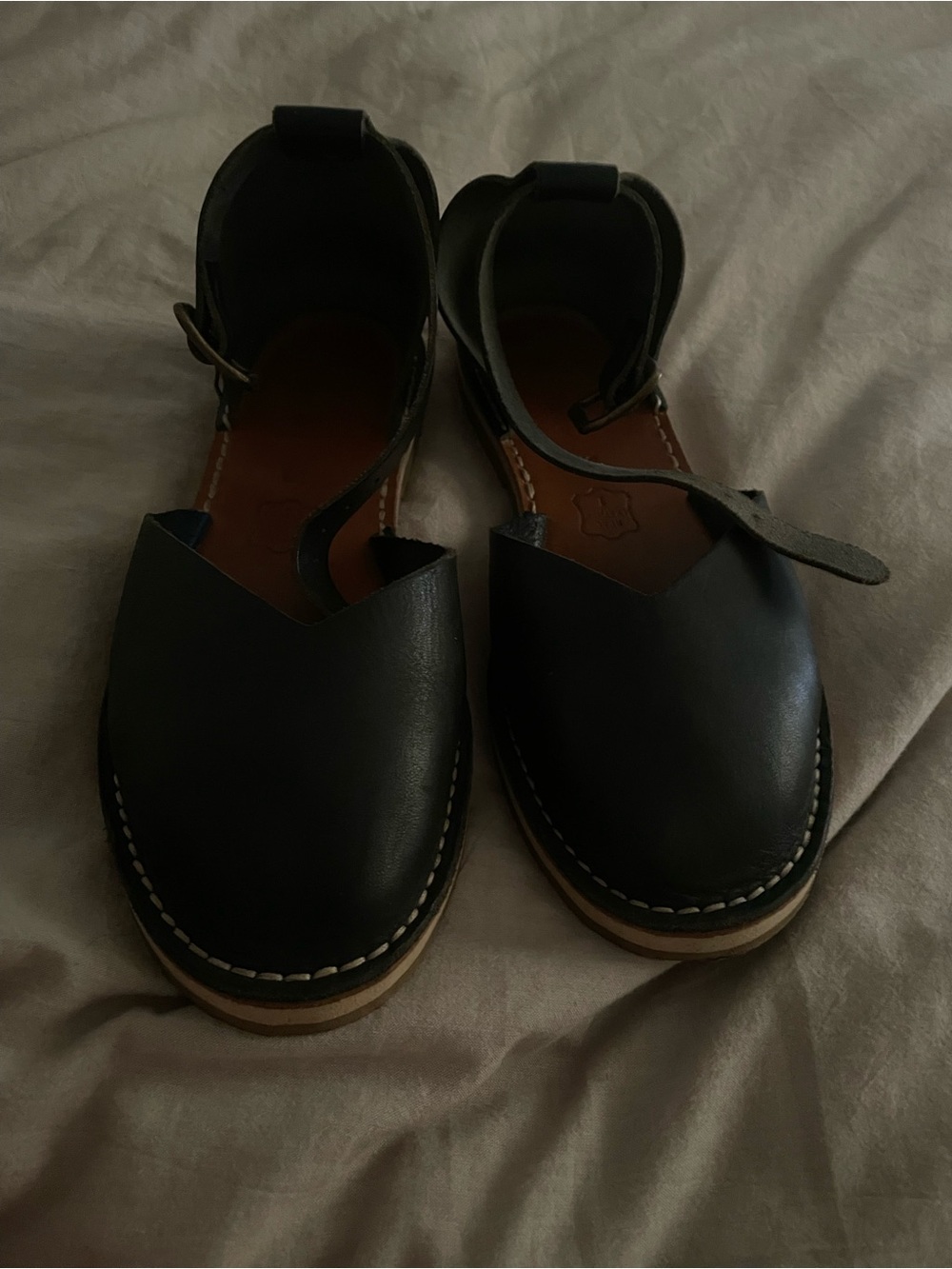 Crupon Black Leather Ankle-Strap Sandals